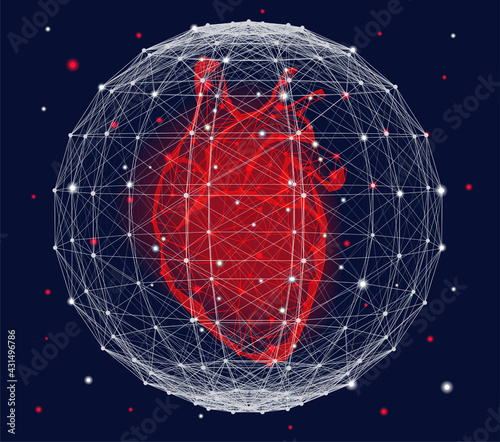 Futuristic medical concept with red human heart