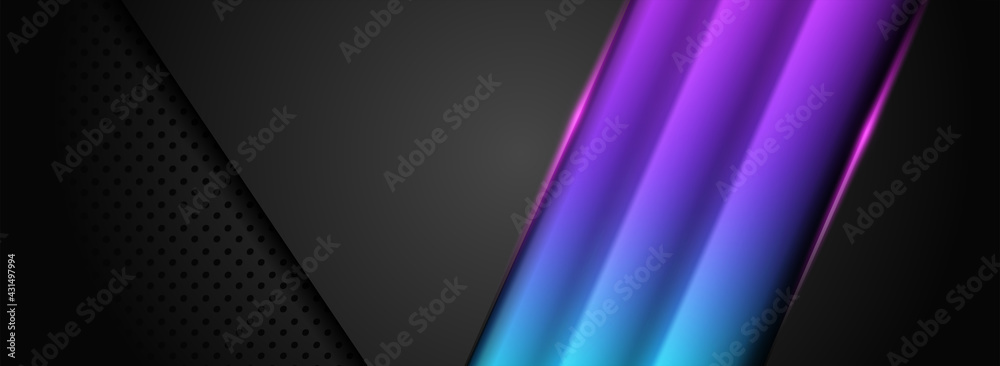 Abstract Navy Background Design Combined with Shinny Purple Gradient Lines.