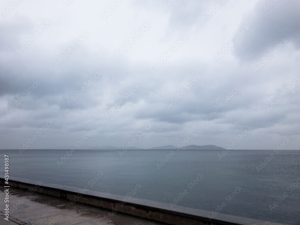 Fluffy Clouds over the Princes' Island of Istanbul on a gloomy overcast weather