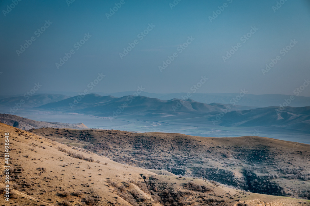 Beautiful landscape in the mountains at summer in daytime. Mountains at the sunset time. Azerbaijan, Caucasus.