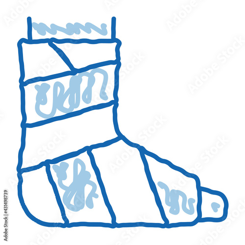 Leg Foot Gipsum Bandage Orthopedic doodle icon hand drawn illustration
