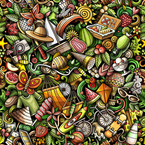 Cartoon doodles Summer seamless pattern.