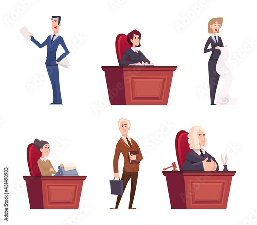 Judges characters. Lawyers team justice professional workers in robe near court exact vector cartoon persons isolated