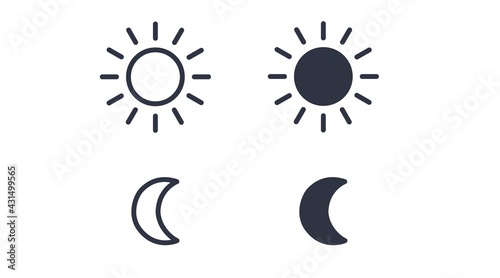 Sun and Moon Icons. Vector isolated flat simple illustration of a sun and a moon. Icon set