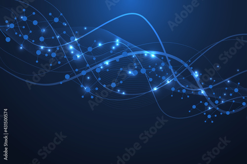 Structure molecule and communication. Dna, atom, neurons. Scientific concept for your design. Connected lines with dots. Medical, technology, chemistry, science background. Vector illustration
