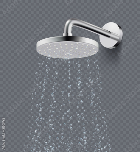 Shower rain. Drops bathroom liquid flowing water in shower decent vector isolated realistic picture