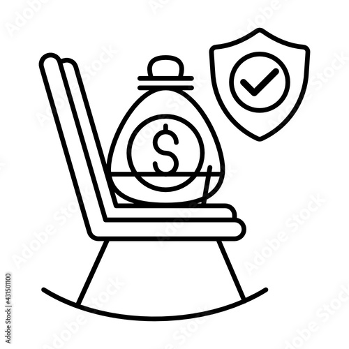 Retirement Program Concept, hrm symbol on white background, Rocking chair with money bag vector color icon design, Pension stock illustration
