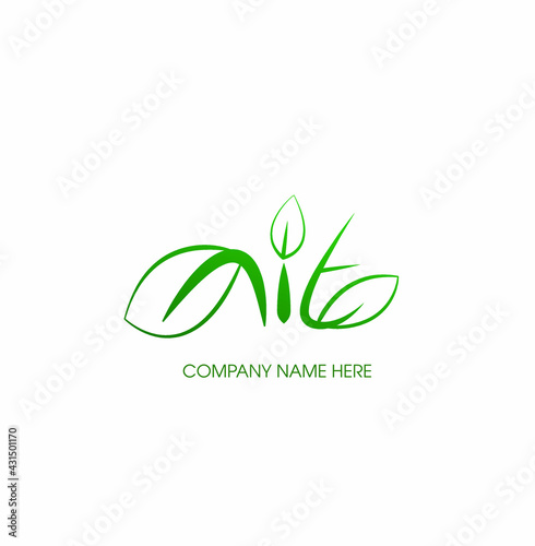 NIT small English letters with green leaf. NIT with leaf logo vector. NIT company logo. Monogram with green theme.