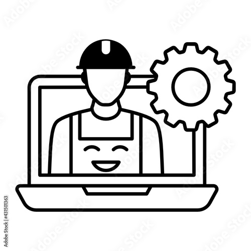 Technical Team Members Cocnept, HRM Symobls on White Background, Engineering Lead Vector color Icon Design, Man wearing hard helmet with Cogwheel design, Business Character stock illustration
