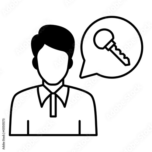 Solution specialists Concept, HRM Symbols on White background, Executive with Key Vector color Icon Design, Business Character Stock illustration