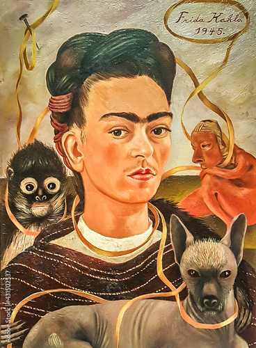 Obraz na plátně Self Portrait with Small Monkey, 1945 - by Frida Kahlo