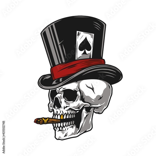 Skull smoking cigar in top hat