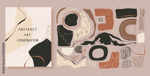 Set of hand drawn abstract shapes, geometric elements in modern contemporary minimalist collage style.