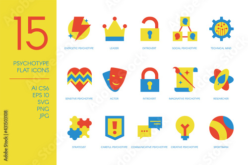 15 human psychotype flat icons set vector