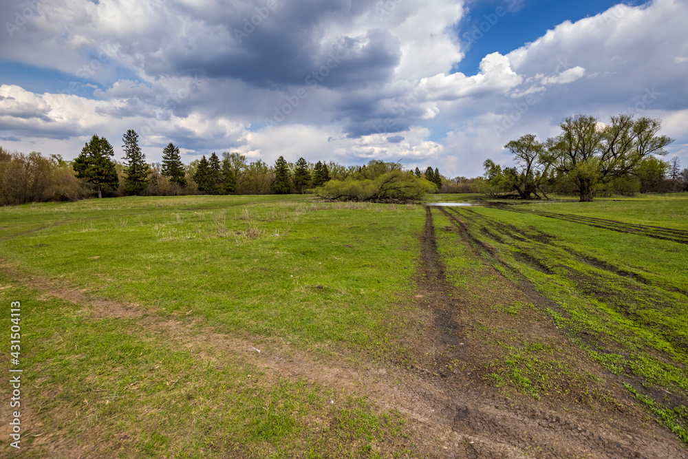 Landscape Nature Rural Spring Road Meadow Forest Lake Green Grass Trees Field Sky Clouds Summer Village