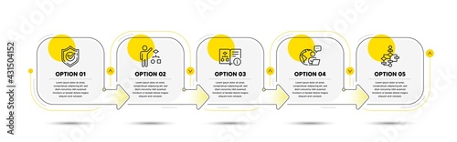 Algorithm, Technical algorithm and Block diagram line icons set. Timeline process flowchart. Confirmed sign. Developers job, Project doc, Accepted message. Education set. Vector