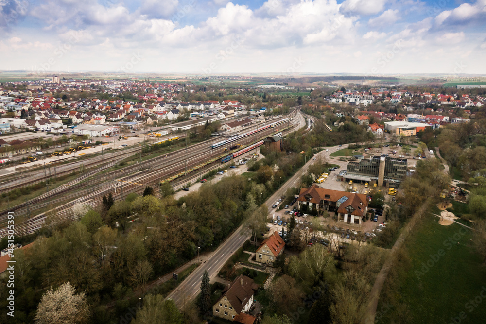 Drohnenaufnahme Panorama von der Stadt Crailsheim mit Bahnof