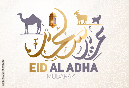 Eid al-Adha vector illustration. Muslim holiday Eid al-Adha. sacrifice ram white and black sheep. graphic design decoration kurban bayrami. month lamb and lamp.Translation from Arabic: Eid al-Adha