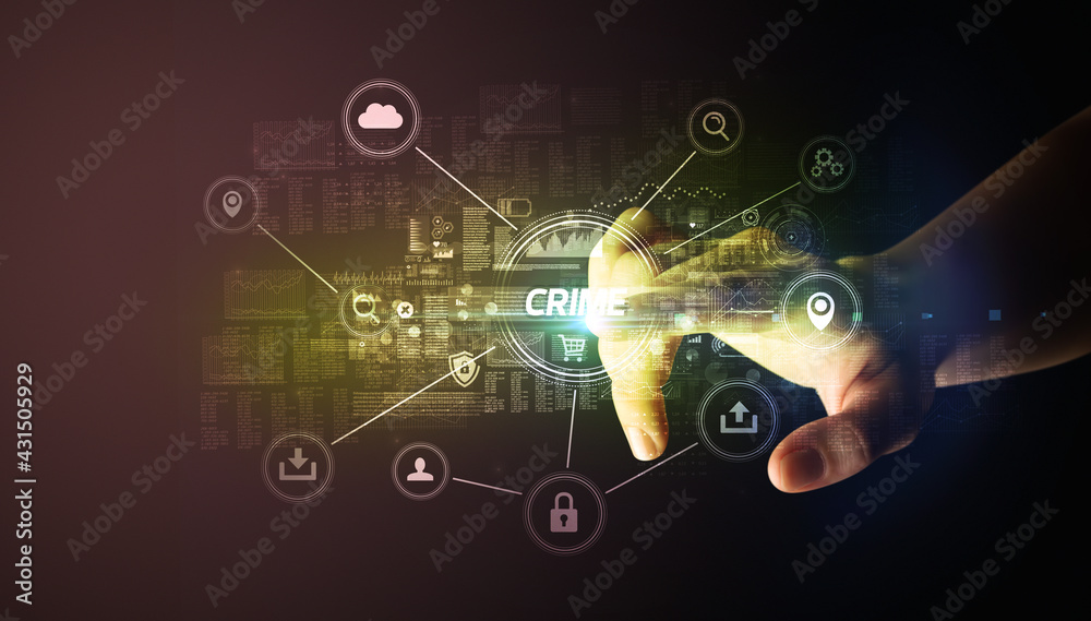 Hand touching cybersecurity button concept Hand touching cybersecurity button concept