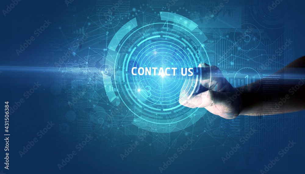 Hand touching business concept button Hand touching business concept button