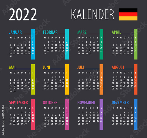 2022 Calendar - illustration. Template. Mock up. German version