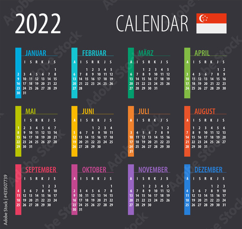 2022 Calendar - vector illustration. Template. Mock up. Singaporean version