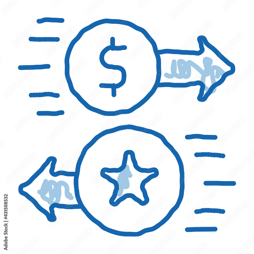 Exchange Bonuses for Money doodle icon hand drawn illustration Exchange Bonuses for Money doodle icon hand drawn illustration