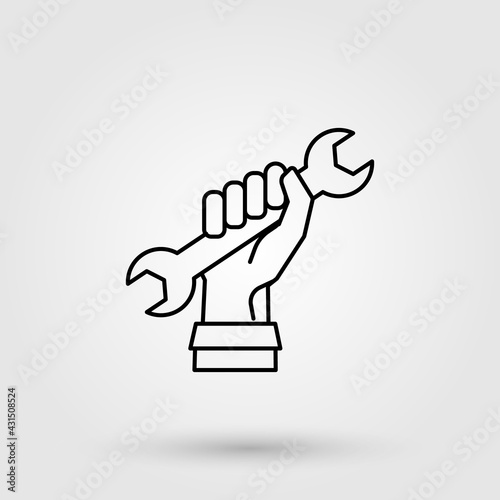 Hand holding wrench icon illustration. Repair service concept for logo design.