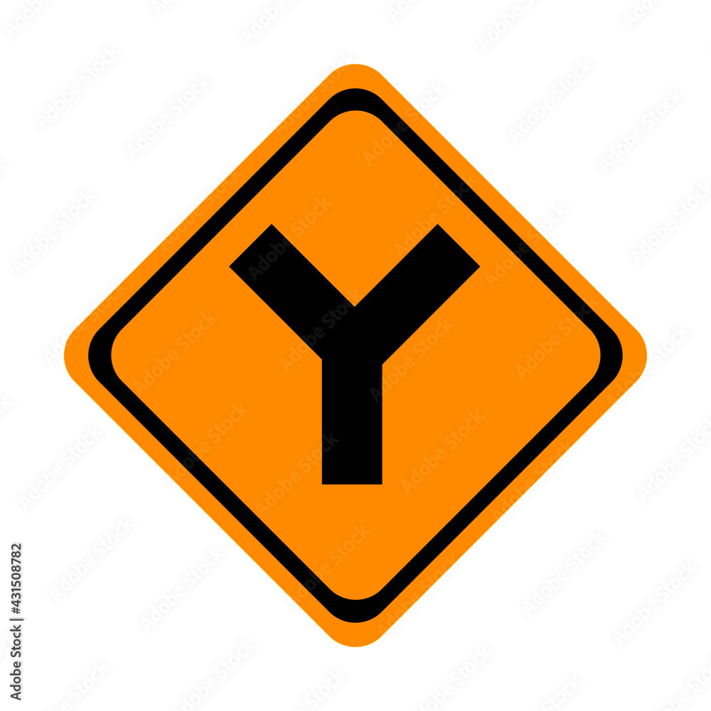 Traffic sign, Y-Junction ahead sign on white background, Vector EPS10