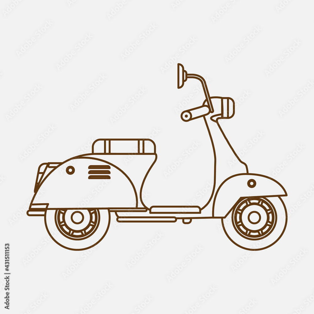 Scooter delivery with line art style. Outline motorcycle icon. Vector illustration.