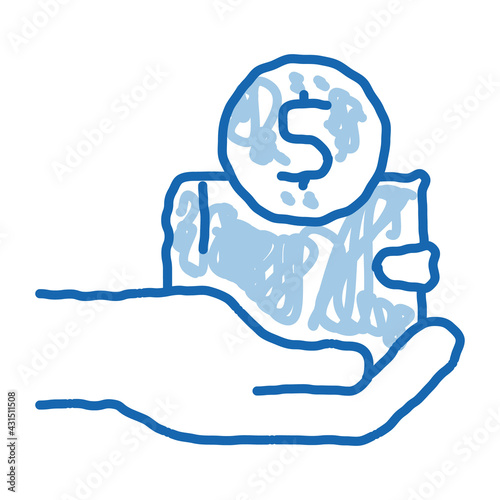 Hand Holds Wallet With Money doodle icon hand drawn illustration