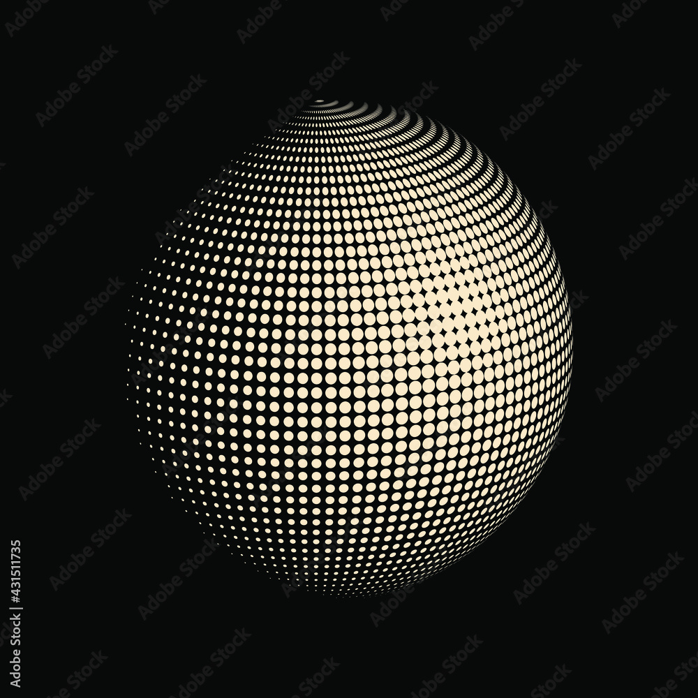 The hemisphere on a black background consists of small pink circles. Design of geometric shapes. Pattern for business cards, posters, websites. Vector graphics. The hemisphere on a black background consists of small pink circles. Design of geometric shapes. Pattern for business cards, posters, websites. Vector graphics.