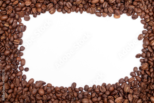 Coffee beans frame. Borders room made from roasted coffee beans. Blank for text