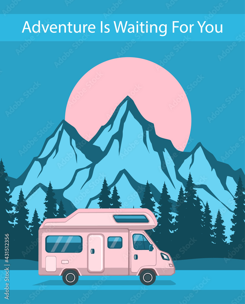 Poster Design For Rv Rental Family Adventure Road trip poster template, Caravan camper motorhome rv ...