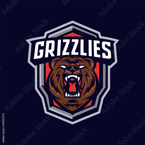 Grizzly bear head mascot logo