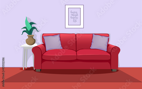 flat Living Room with red sofa vector illustration © fahim