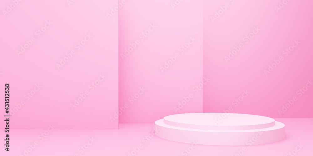 3d rendering of empty pink podium abstract minimal background. Scene for advertising design, cosmetic ads, show, technology, food, banner, cream, fashion, kid, luxury. Illustration. Product display 3d rendering of empty pink podium abstract minimal background. Scene for advertising design, cosmetic ads, show, technology, food, banner, cream, fashion, kid, luxury. Illustration. Product display