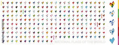 Flags of the world icons in heart shape.