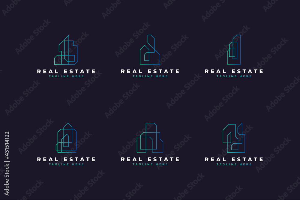 Set of Real Estate, Building or Construction Logo with Line Style in Modern and Minimalist Concept