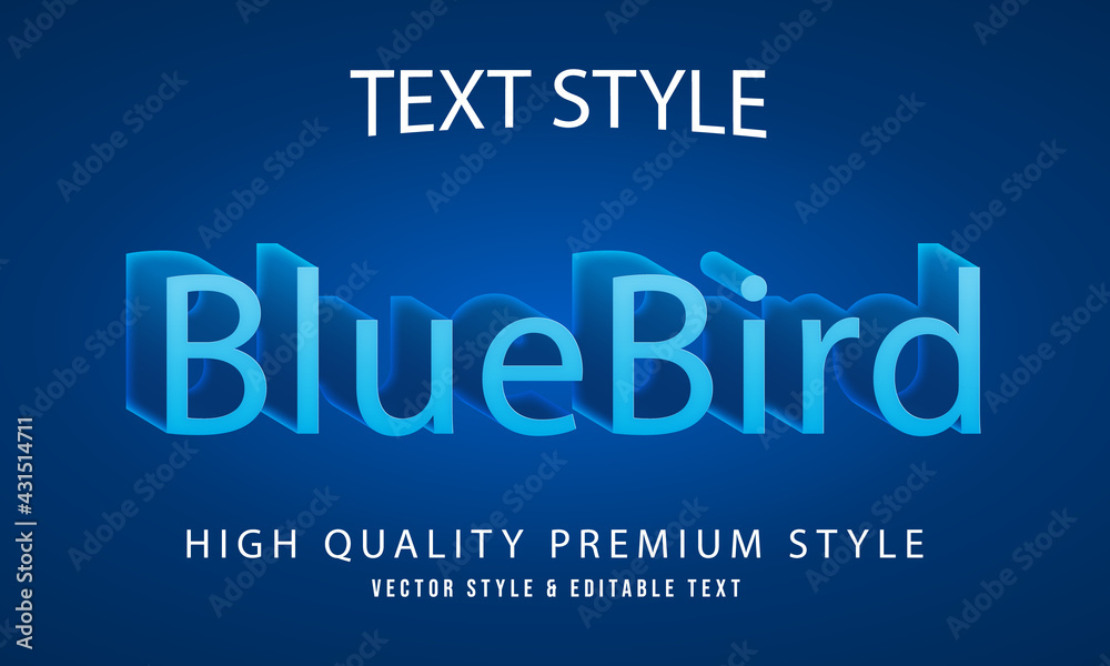 Blue Bird Text Effect Vectors, Blu Abstract Blue Bird text effect, Blue Bird text style editable font effect