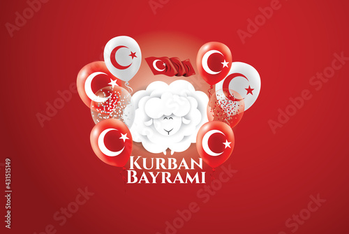 Eid al-Adha vector illustration. Muslim holiday Eid al-Adha. sacrifice ram white and black sheep. graphic design decoration kurban bayrami. month lamb and lamp.Translation from Arabic: Eid al-Adha