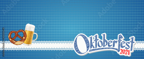 Oktoberfest background 2021 with pretzel and beer