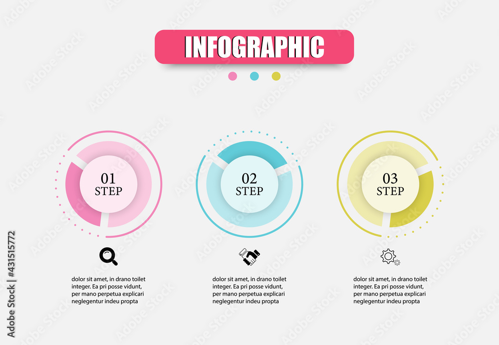 Circles infographic vector design template for illustration 3 steps. Business infographic template with three elements. Can use timeline for workflow diagram, annual report, presentation, web design. Circles infographic vector design template for illustration 3 steps. Business infographic template with three elements. Can use timeline for workflow diagram, annual report, presentation, web design.