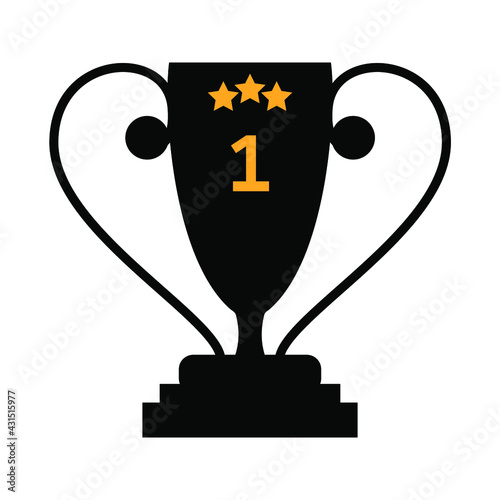 Trophy icon, winning cup with star isolated on white background. First place, award bowl. Symbol of success, victory, championship. Vector flat line illustration. eps. 10