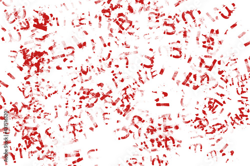 Rote Buchstabenfragmente auf weißem Grund