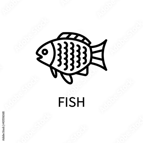 Fish Line Icon In Simple Style. Healthy Food. Natural Product. Vector sign in a simple style isolated on a white background.