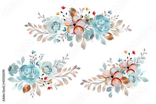 Watercolor vintage flower bouquet collection