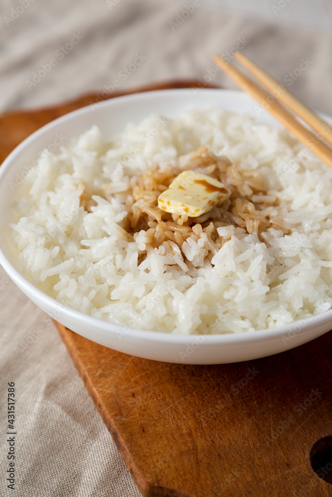 Homemade Japanese Butter Sauce Rice, low angle view. Homemade Japanese Butter Sauce Rice, low angle view.