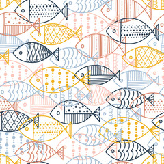 Fototapete Maritime Tiermuster Niedliches Linienfisch Muster Kinderzimmer  © vyazovskaya