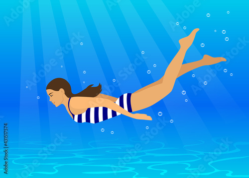 Woman Swimming Underwater in Pool